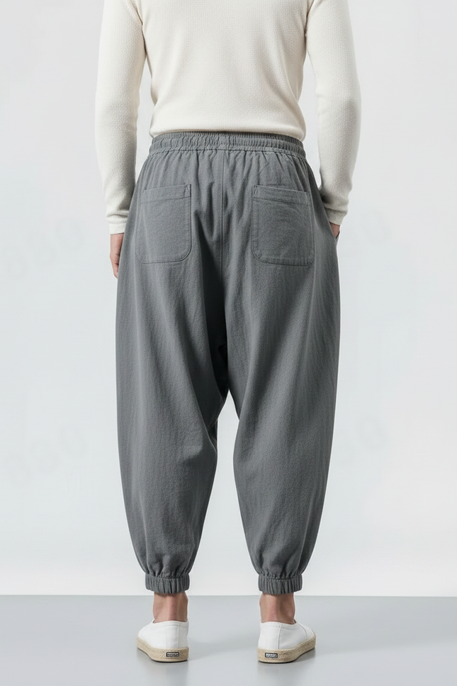 Pantalon Japonais Harem Coton Lin Gris Cordon Homme - vue 2