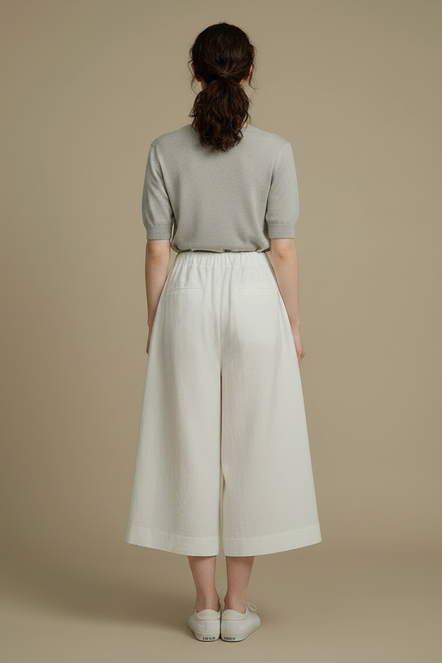 Pantalon Japonais Blanc Fluide Ample Texturé Femme - Lin - vue 2