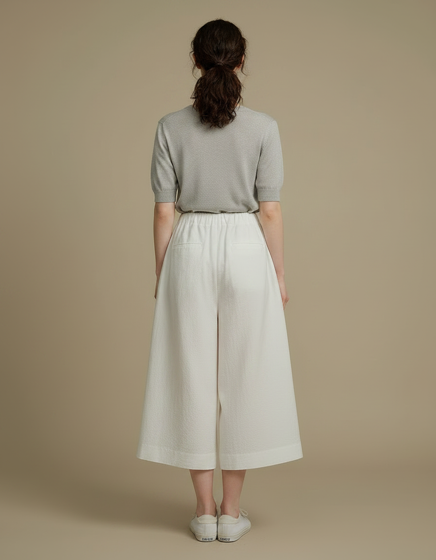 Pantalon Japonais Blanc Fluide Ample Texturé Femme - Lin - vue 2
