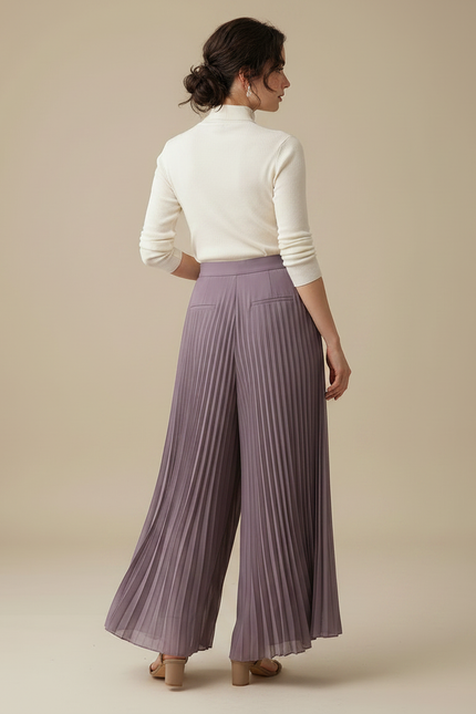 Pantalon Japonais Plissé Violet Ample Fluide Élégant - Polyester - vue 2