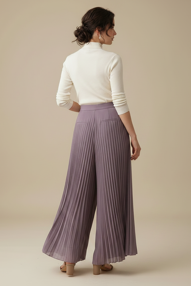 Pantalon Japonais Plissé Violet Ample Fluide Élégant - Polyester - vue 2