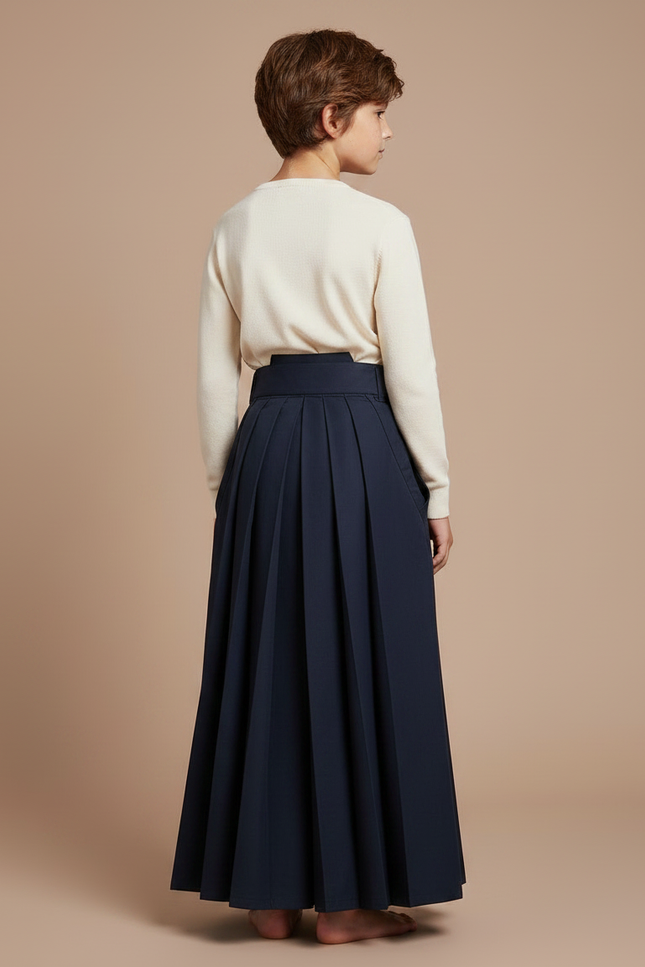 Pantalon Japonais Bleu Marine Plissé Ample Traditionnel - Gabardine - vue 2