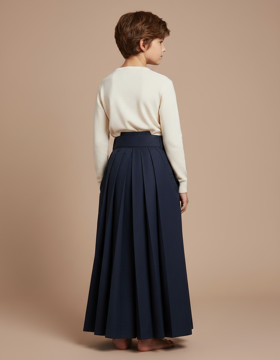 Pantalon Japonais Bleu Marine Plissé Ample Traditionnel - Gabardine - vue 2