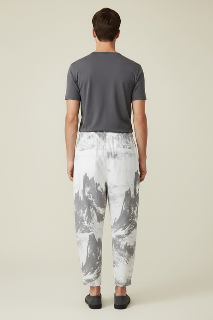 Pantalon Japonais Blanc Imprimé Ample Décontracté Homme - Coton - vue 2