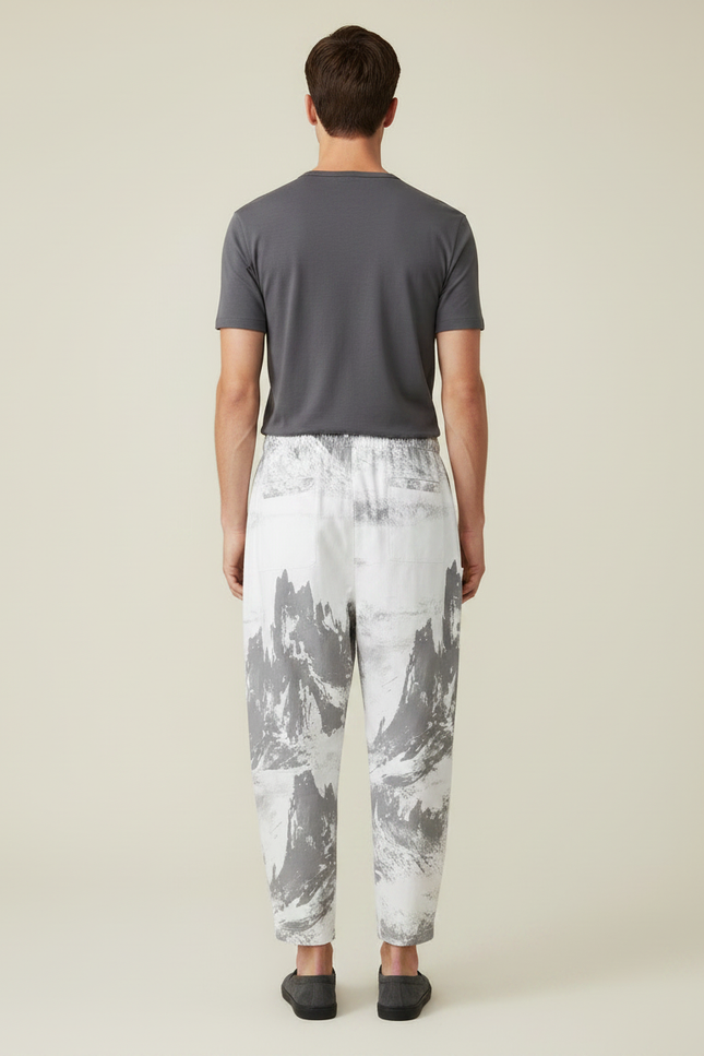 Pantalon Japonais Blanc Imprimé Ample Décontracté Homme - Coton - vue 2