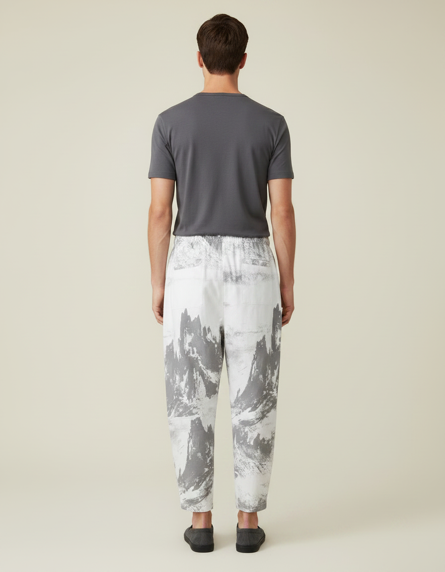 Pantalon Japonais Blanc Imprimé Ample Décontracté Homme - Coton - vue 2