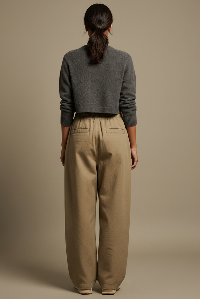 Pantalon Japonais Large Coton Décontracté Beige Unisex - vue 2