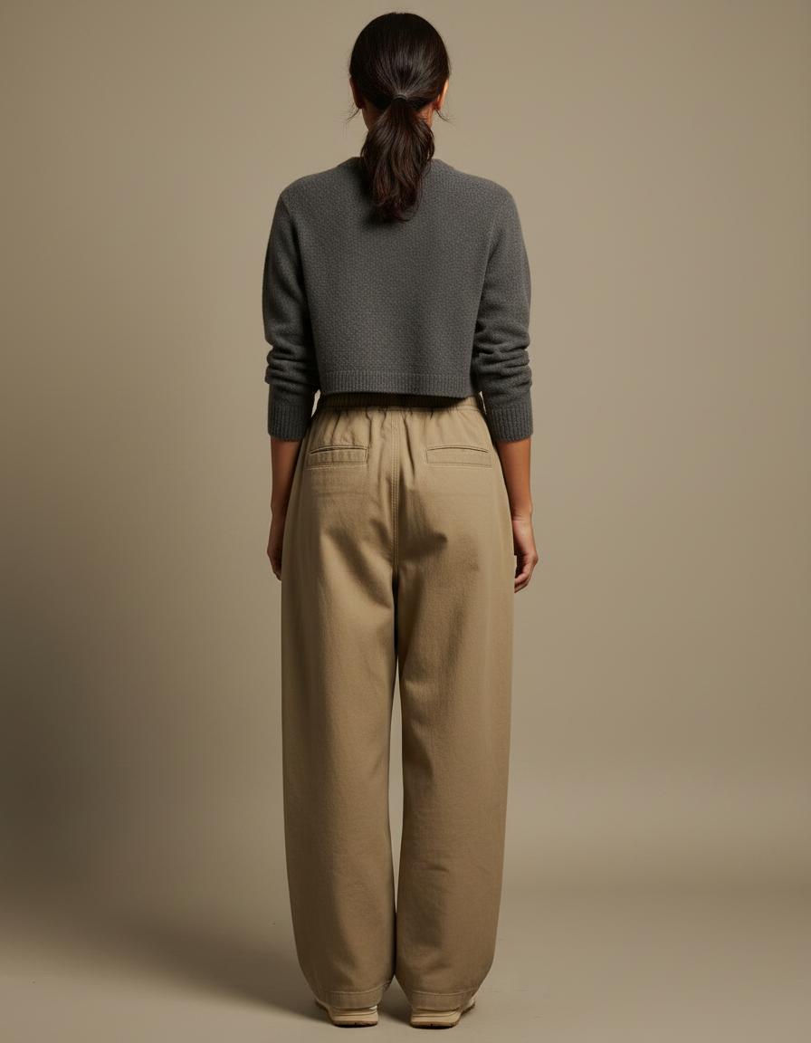 Pantalon Japonais Large Coton Décontracté Beige Unisex - vue 2