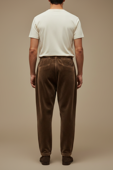 Pantalon Japonais Côtelé Marron Ample Décontracté Homme - Cordé - vue 2