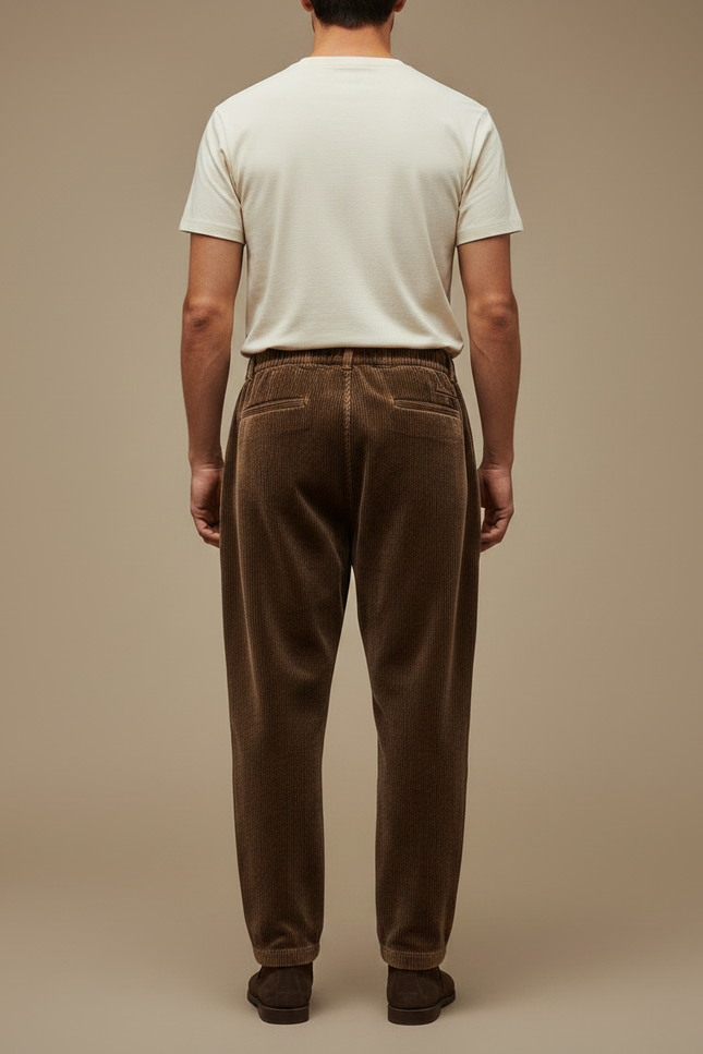 Pantalon Japonais Côtelé Marron Ample Décontracté Homme - Cordé - vue 2