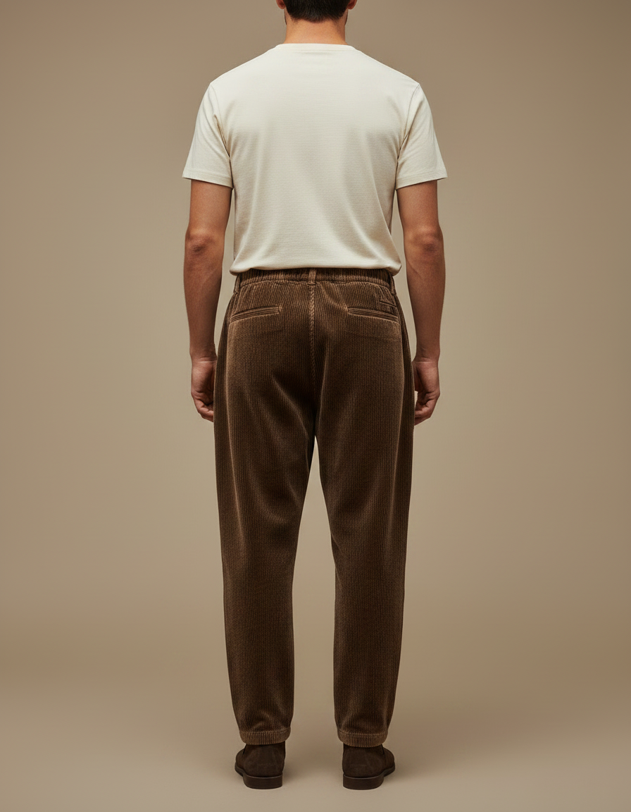 Pantalon Japonais Côtelé Marron Ample Décontracté Homme - Cordé - vue 2