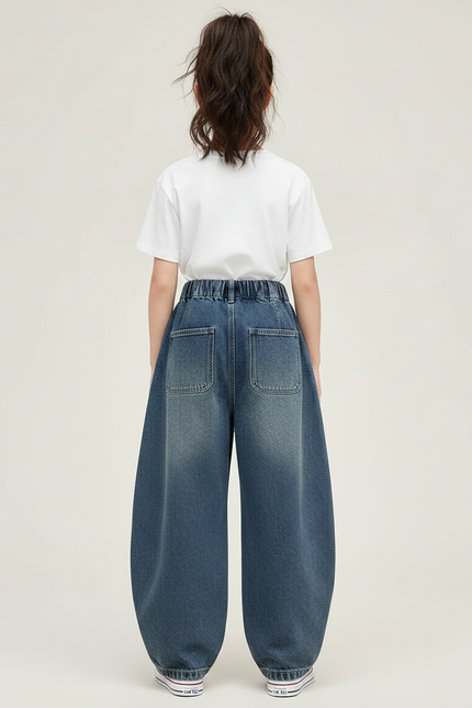 Pantalon Japonais Denim Ample Large Bleu Élastique Confortable - Jean - vue 2