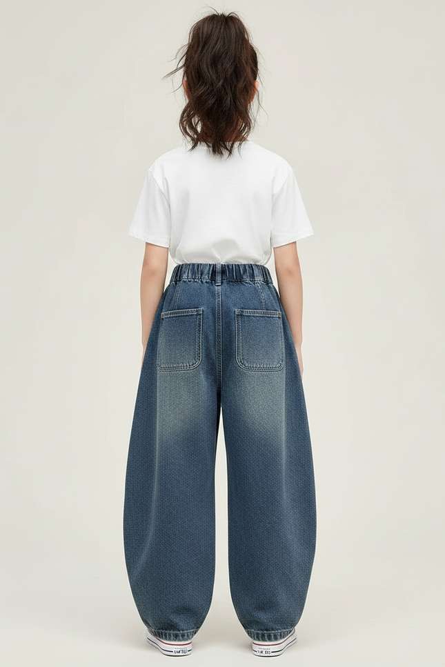 Pantalon Japonais Denim Ample Large Bleu Élastique Confortable - Jean - vue 2