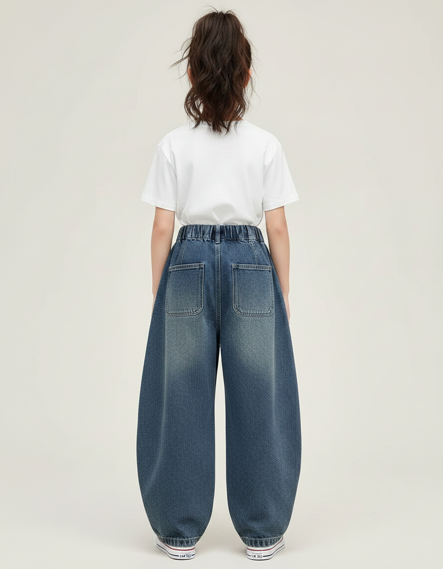 Pantalon Japonais Denim Ample Large Bleu Élastique Confortable - Jean - vue 2