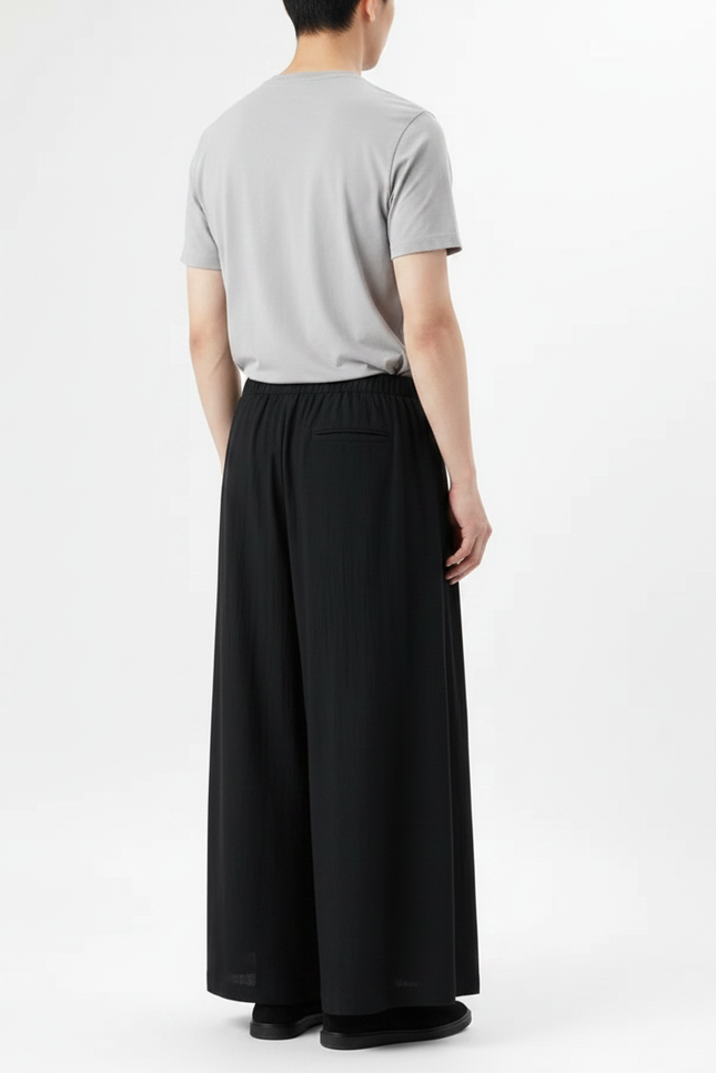 Pantalon Japonais Noir Ample Fluide Décontracté Homme - Viscose - vue 2