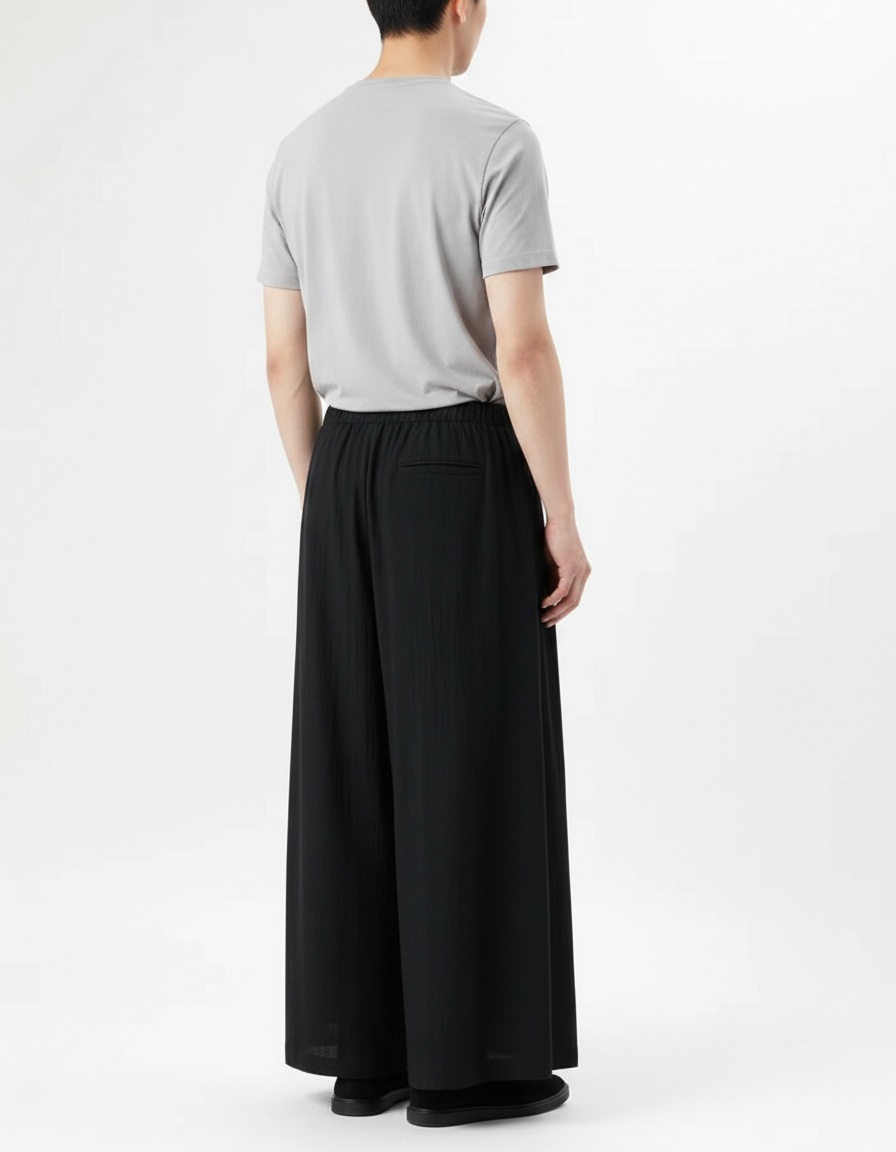 Pantalon Japonais Noir Ample Fluide Décontracté Homme - Viscose - vue 2