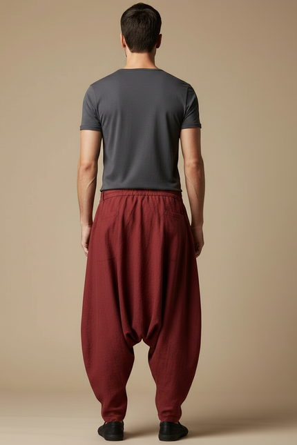 Pantalon Japonais Sarouel Rouge Ample Lin Homme Confortable - vue 2