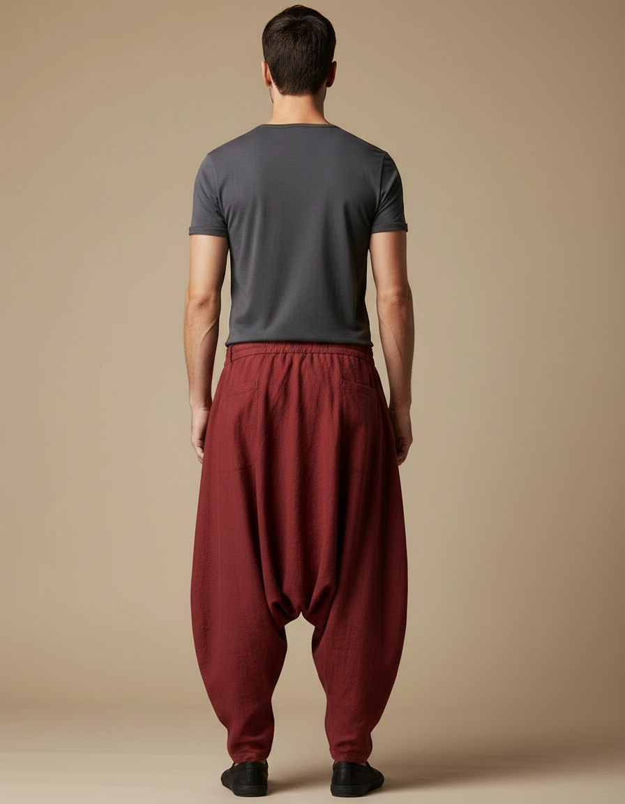 Pantalon Japonais Sarouel Rouge Ample Lin Homme Confortable - vue 2