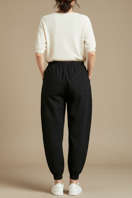 Pantalon Japonais Noir Ample Coton Dragon Brodé - vue 2