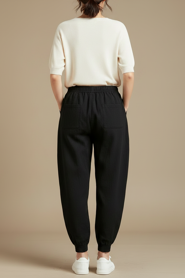 Pantalon Japonais Noir Ample Coton Dragon Brodé - vue 2