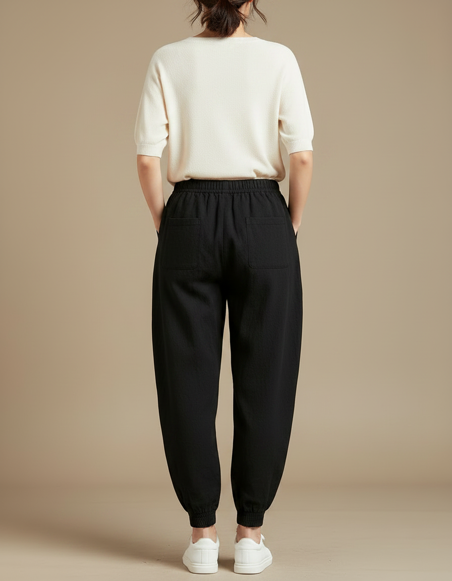 Pantalon Japonais Noir Ample Coton Dragon Brodé - vue 2
