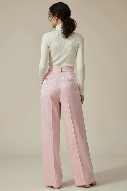 Pantalon Japonais Rose Jacquard Satin Ample Élégant - vue 2
