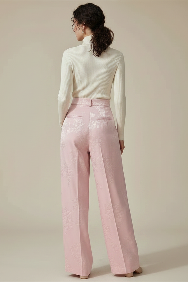 Pantalon Japonais Rose Jacquard Satin Ample Élégant - vue 2