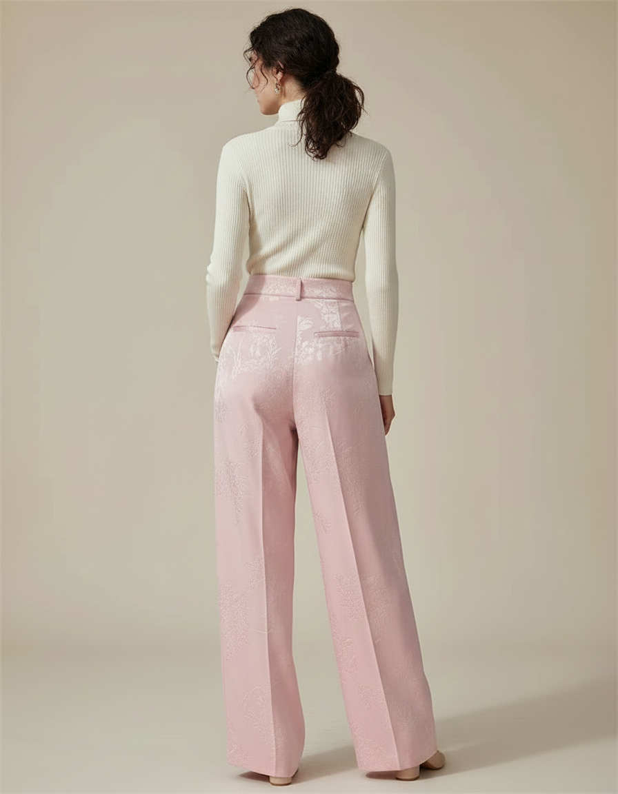 Pantalon Japonais Rose Jacquard Satin Ample Élégant - vue 2