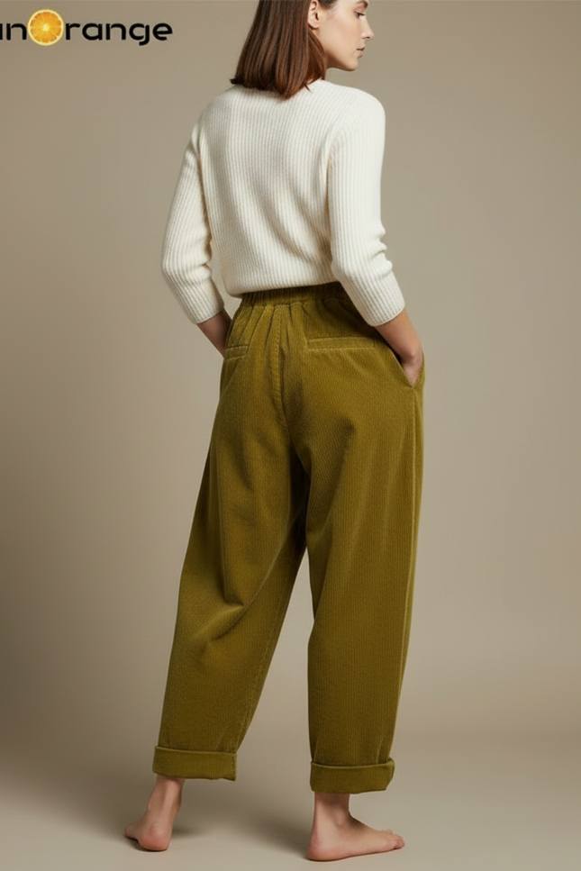 Pantalon Japonais Vert Côtelé Ample Confortable Décontracté - Cordé - vue 2