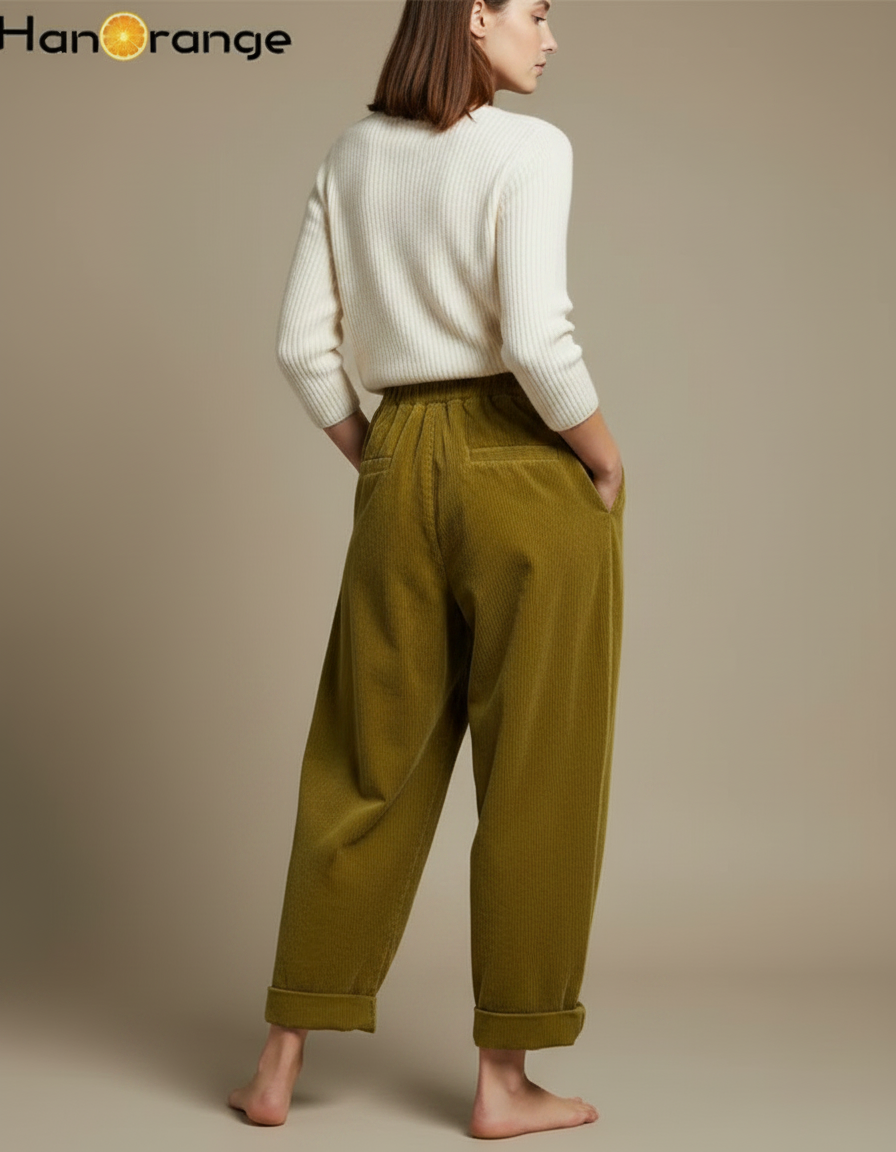 Pantalon Japonais Vert Côtelé Ample Confortable Décontracté - Cordé - vue 2