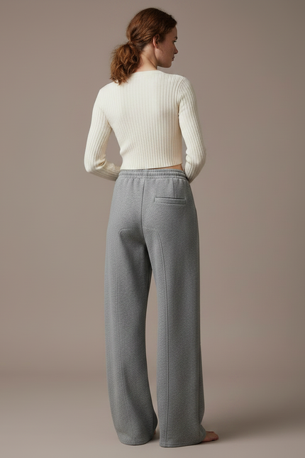 Pantalon Japonais Gris Ample Molleton Cordon Fluide - vue 2