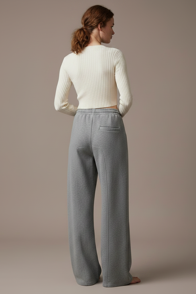 Pantalon Japonais Gris Ample Molleton Cordon Fluide - vue 2