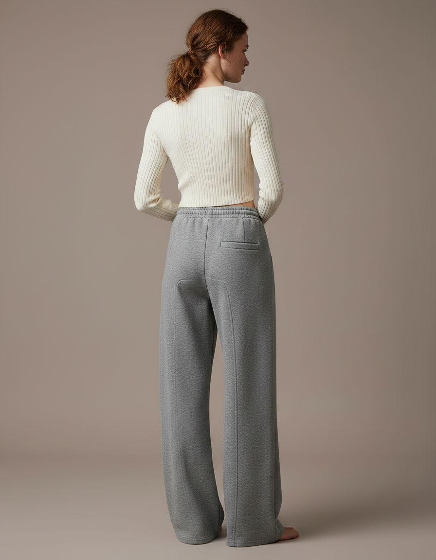 Pantalon Japonais Gris Ample Molleton Cordon Fluide - vue 2