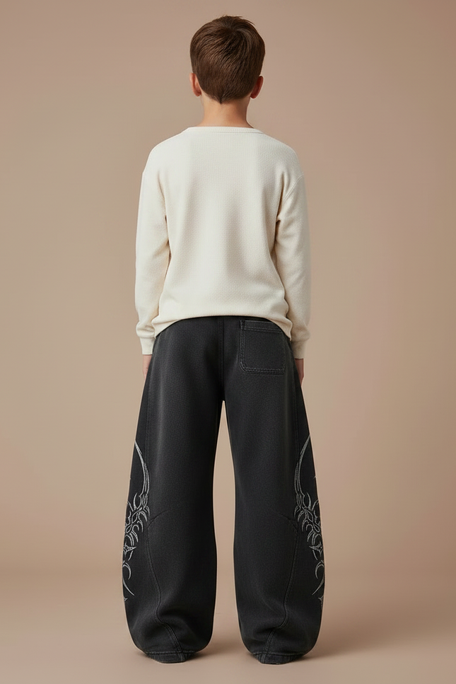 Pantalon Japonais Noir Ample Imprimé Tribal Garçon - Molleton - vue 2