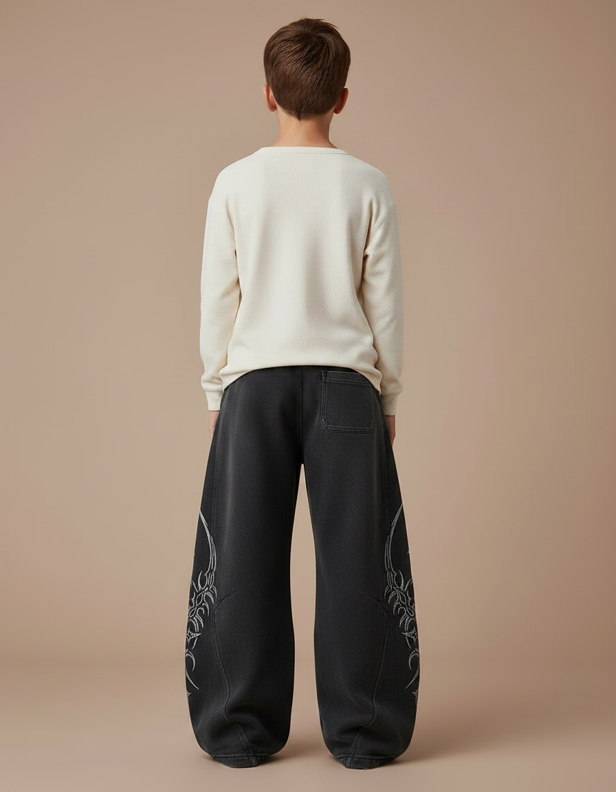 Pantalon Japonais Noir Ample Imprimé Tribal Garçon - Molleton - vue 2