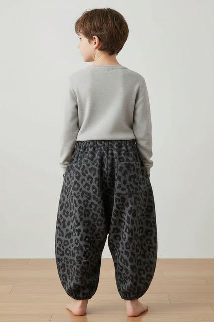 Pantalon Japonais Léopard Ample Sarouel Enfant - Gris Molleton - vue 2
