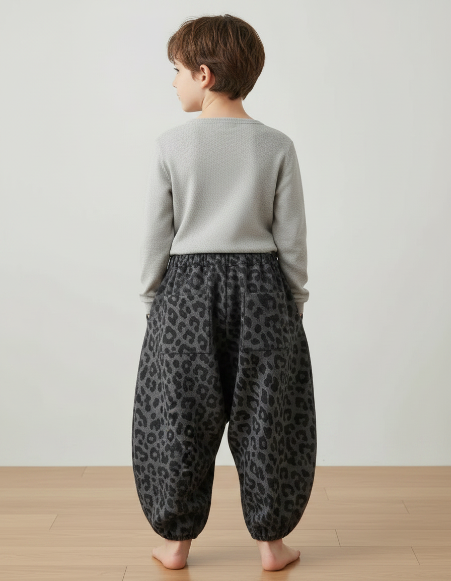 Pantalon Japonais Léopard Ample Sarouel Enfant - Gris Molleton - vue 2