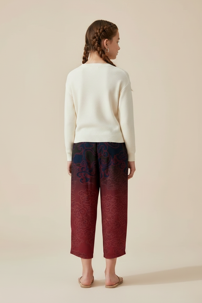 Pantalon Japonais Ample Fluide Dégradé Nuages Fille - Bordeaux Viscose - vue 2