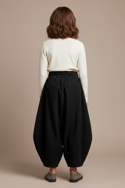 Pantalon Japonais Ample Noir Coton Ceinturé Enfant - vue 2