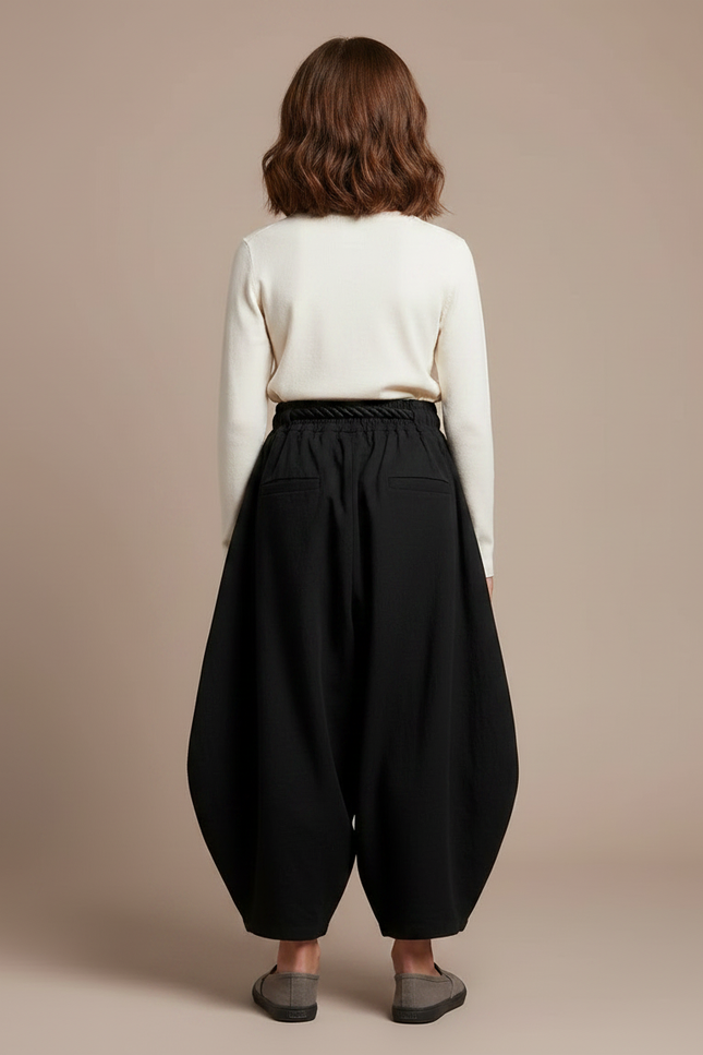Pantalon Japonais Ample Noir Coton Ceinturé Enfant - vue 2