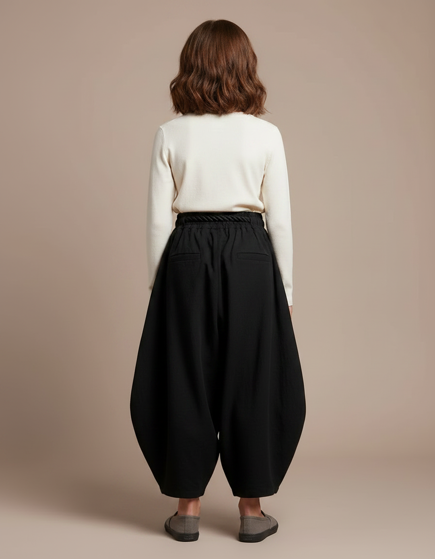 Pantalon Japonais Ample Noir Coton Ceinturé Enfant - vue 2