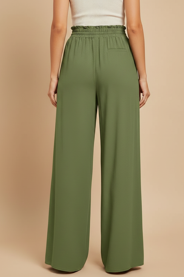 Pantalon Japonais Vert Kaki Fluide Ample Taille Élastique - Viscose - vue 2