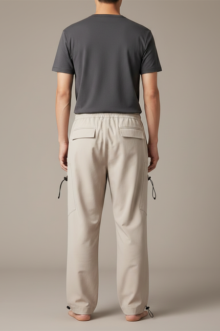 Pantalon Japonais Cargo Beige Ample Cordon Homme - Polyester - vue 2