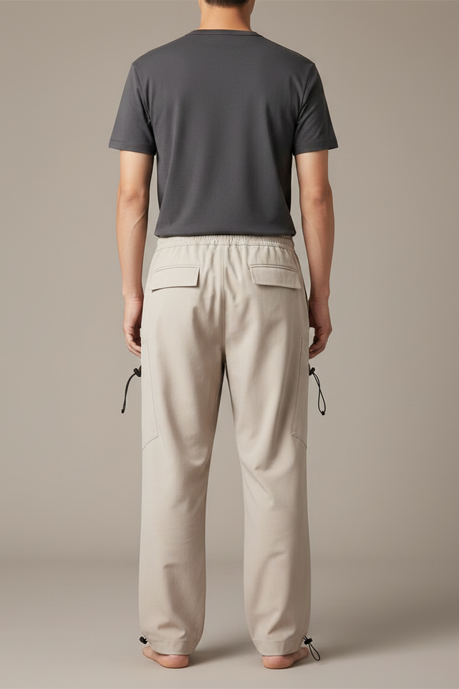 Pantalon Japonais Cargo Beige Ample Cordon Homme - Polyester - vue 2