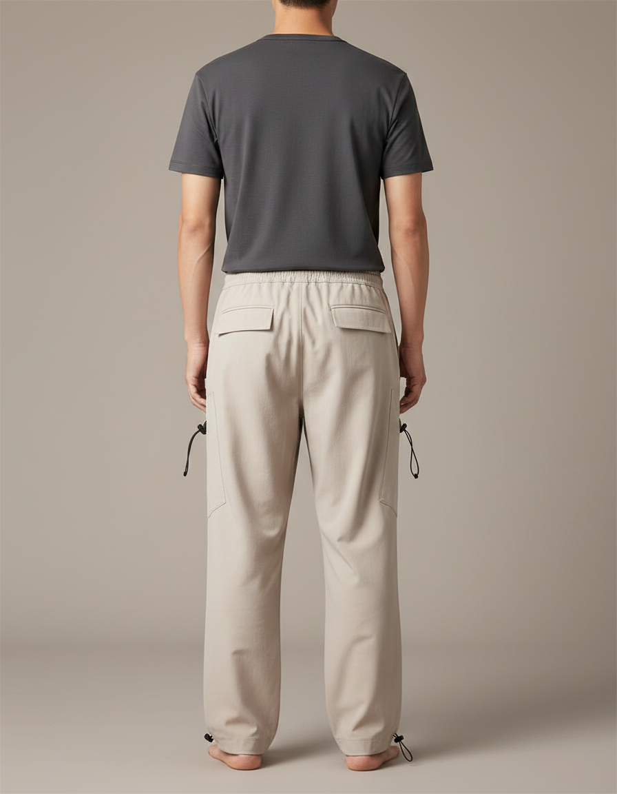 Pantalon Japonais Cargo Beige Ample Cordon Homme - Polyester - vue 2