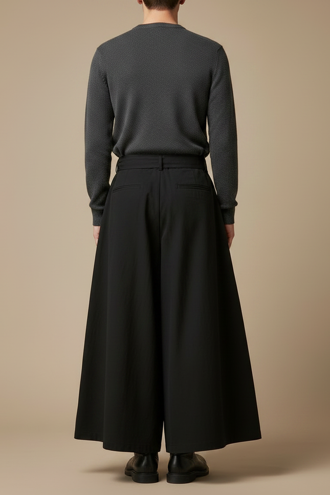 Pantalon Japonais Noir Ample Ceinturé Fluide Homme - Viscose - vue 2