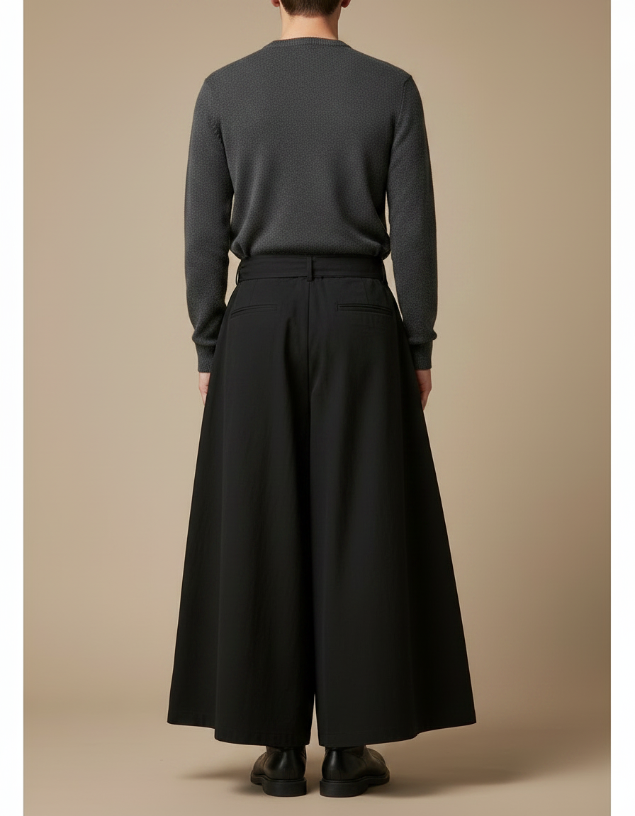 Pantalon Japonais Noir Ample Ceinturé Fluide Homme - Viscose - vue 2