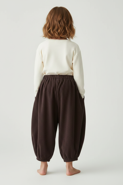 Pantalon Japonais Marron Côtelé Ample Confortable Enfant - Cordé - vue 2
