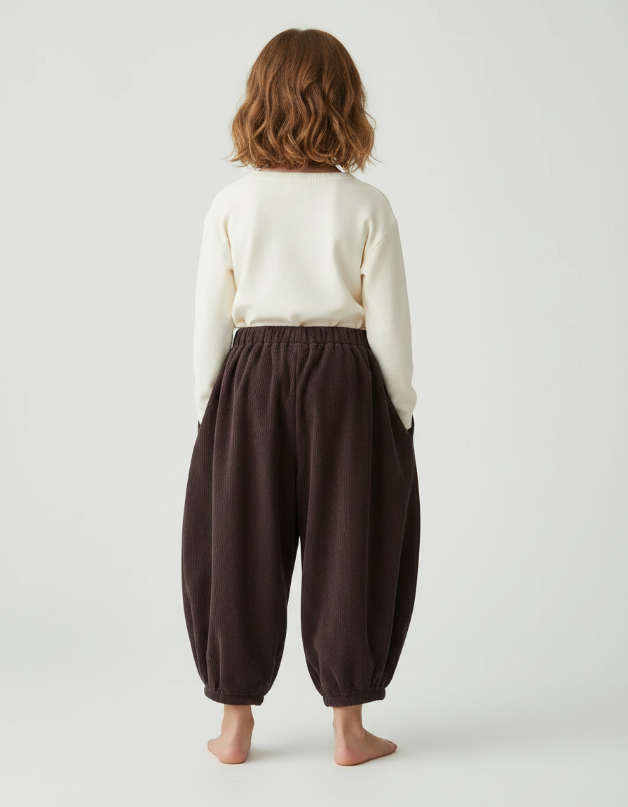 Pantalon Japonais Marron Côtelé Ample Confortable Enfant - Cordé - vue 2