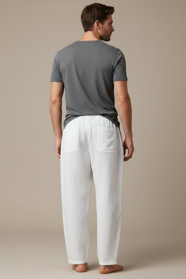 Pantalon Japonais Blanc Lin Ample Décontracté Homme - vue 2